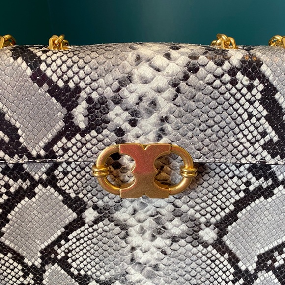 Tory Burch Gemini Gray Snakeskin Embossed Bag - Picture 7 of 14